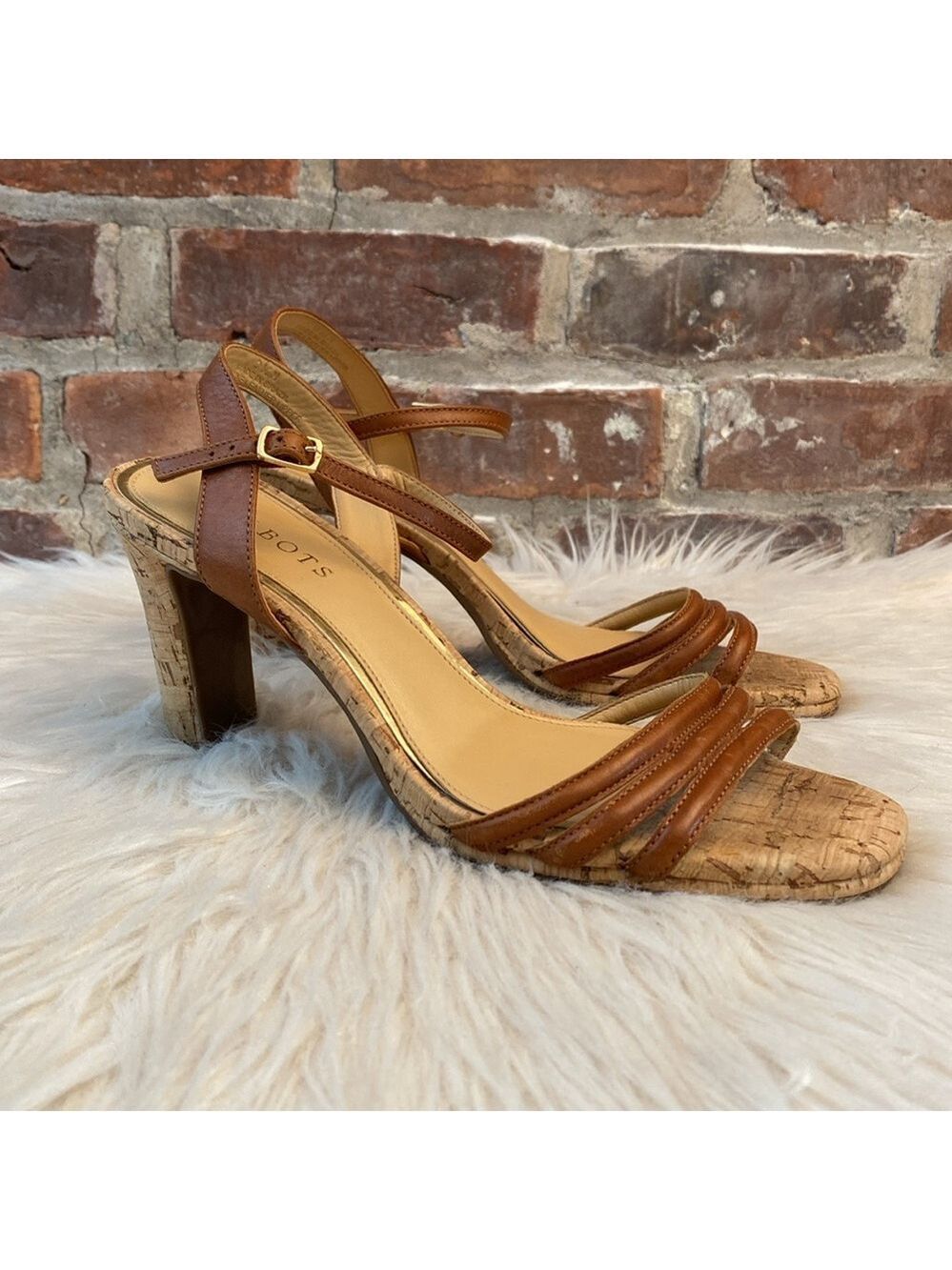 Talbots Leather Open Toe Cork Sandals, Size 9.5M